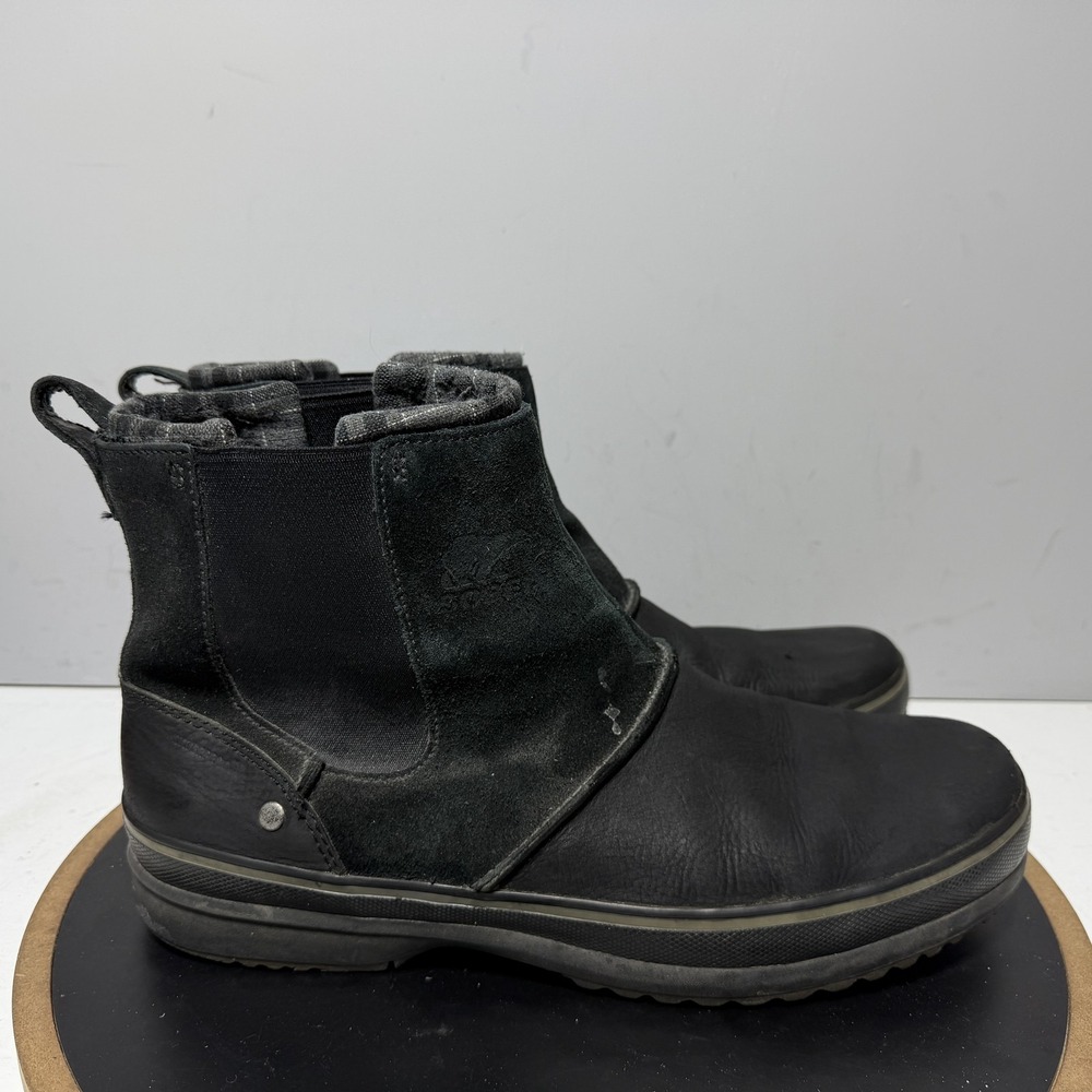 Sorel Boots Mens Size 14 Black Leather Insulated Chelsea Ankle Winter NM1729-010